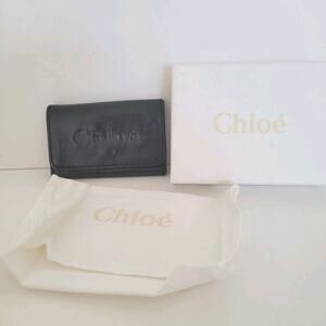 CHLOE Key Case Black Leather Small Holder Box Dust Bag Cowhide Designer